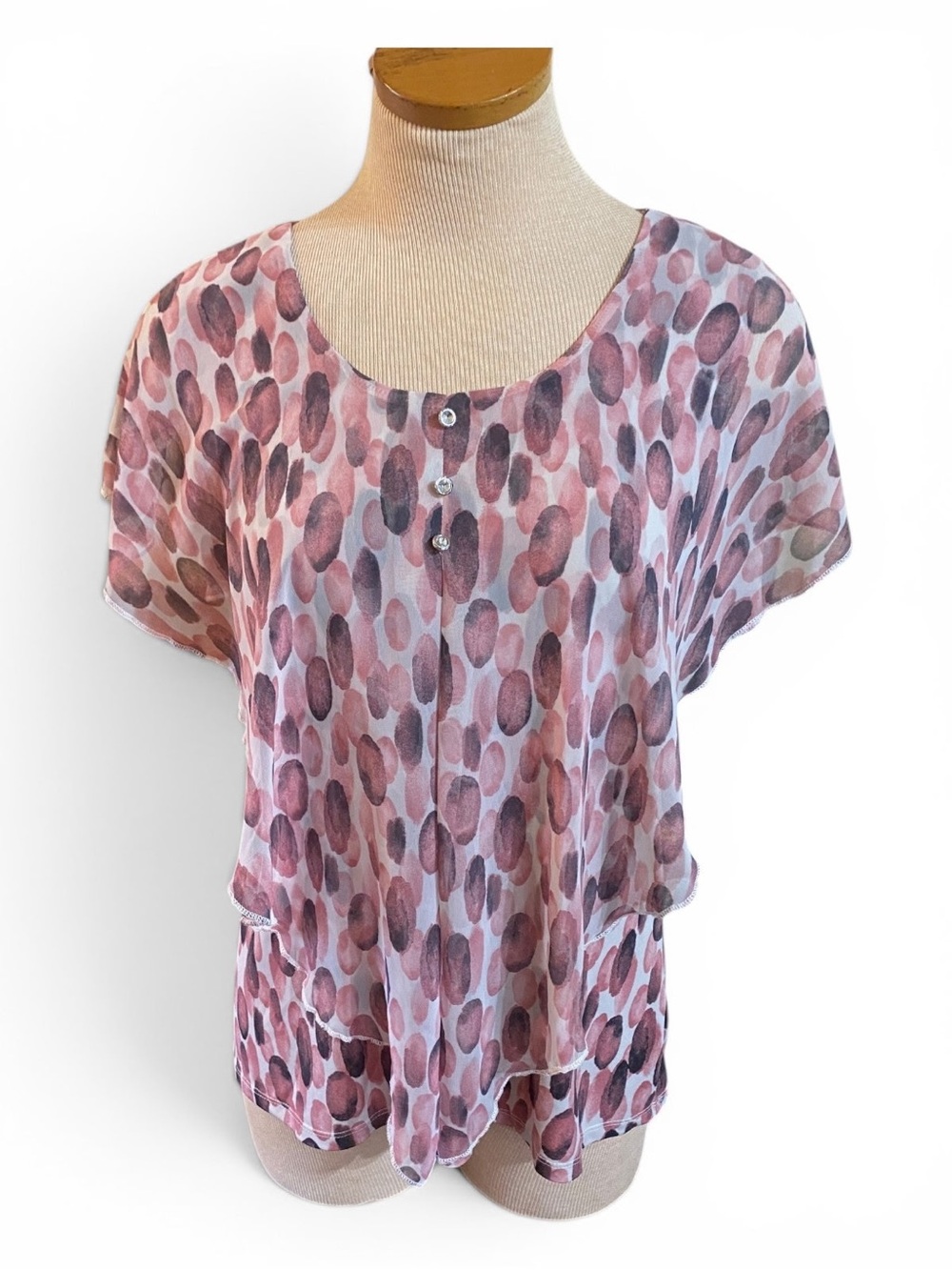 Pink Watercolor Dot Short Sleeve Blouse